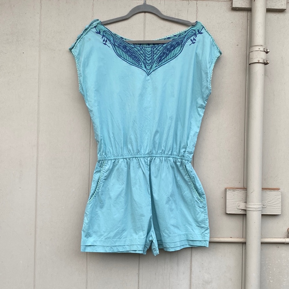 Vintage Cute Romper with Embroidered Neckline